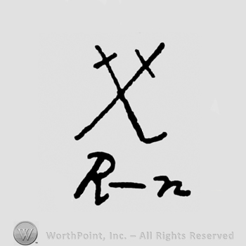 Mark with Two crossed swords over capital R minus | #216534