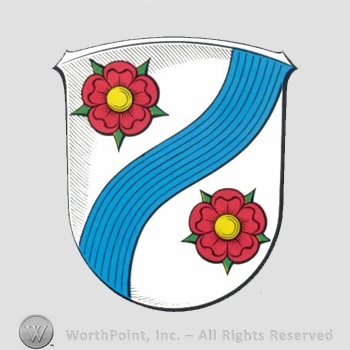 Shield With Roses Symbol Mark with Heraldry: shield, roses, wavy blue bar. | #540315